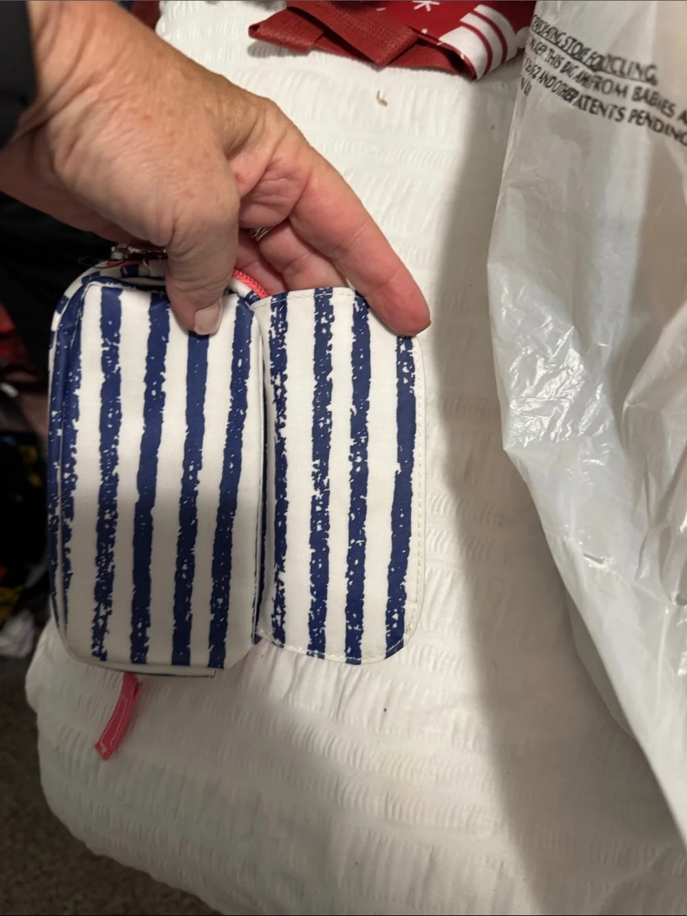 Scout Striped Wristlet Pouch in Navy, White and Coral